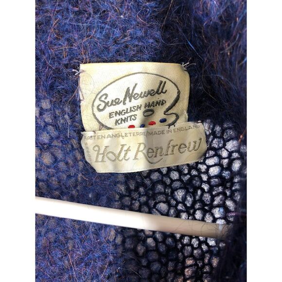VTG SUE NEWELL HOLT RENFREW English Hand Knit Mohair Wool Blend Shawl Sz M/L - Picture 7 of 9